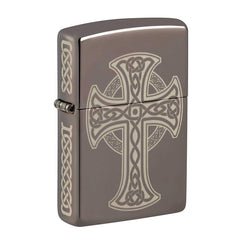 Zippo Pocket Lighter - Black Celtic Cross Design Brass Windproof Refillable | 48614
