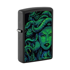 Zippo Pocket Lighter - Black Matte Medusa Design Brass Windproof Refillable | 48609