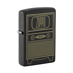 Zippo Pocket Lighter - Black Matte Vintage TV Design Brass Metal Windproof | 48619