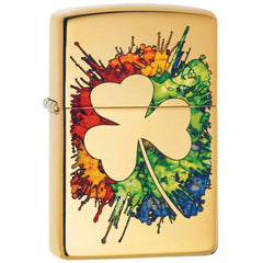 Zippo Pocket Lighter - Graffiti Clover Design High Polish Brass Metal | 49125