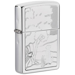Zippo Pocket Lighter - Pet and Tree Design High Polish Chrome Metal | 49258