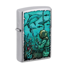 Zippo Pocket Lighter - Shark Nautical Design Chrome Genuine Windproof Metal | 48561