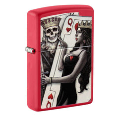 Zippo Pocket Lighter - Skull King Queen Beauty Design Red Matte Windproof | 48624