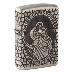 Zippo Windproof Lighter - Armor St. Christopher Design Antique Silver Metal | 49160