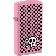 Zippo Windproof Lighter - Checkered Skull Design Slim Pink Matte All-Metal | 48680