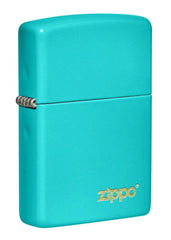 Zippo Windproof Lighter - Classic Flat Turquoise Zippo Logo Brushed Brass | 49454ZL