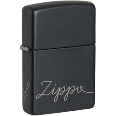 Zippo Windproof Lighter - Cursive Flowing Windproof Black Matte with Chrome | 48979