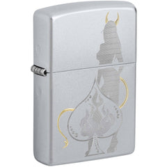 Zippo Windproof Lighter - Devilish Figure with Ace Design Satin Chrome Metal | 48658