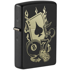 Zippo Windproof Lighter - Gambling Design Black Matte Finish Refillable | 49257