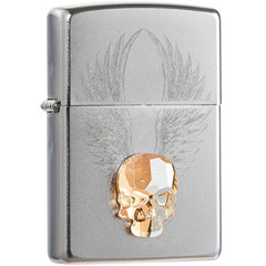 Zippo Windproof Lighter - Gold Skull Design Metal Construction Refillable | 49034