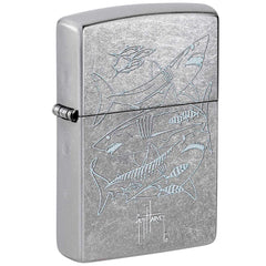 Zippo Windproof Lighter - Guy Harvey Shark Design Street Chrome Metal Finish | 48595