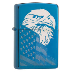 Zippo Windproof Lighter - High Polish Blue Eagle and Flag Refillable | 29882