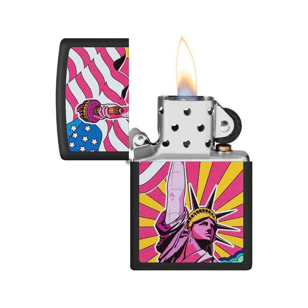 Zippo Windproof Lighter - Lady Liberty Design Black Matte Zippo Windproof Lighter - Lady Liberty Design Black Matte