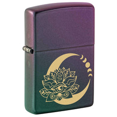 Zippo Windproof Lighter - Laser Engrave Lotus Moon Design Iridescent Metal | 48587