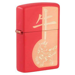 Zippo Windproof Lighter - Laser Engrave Year of The Ox Matte Red Finish | 49233-000003