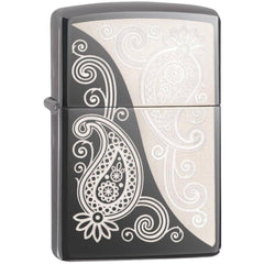 Zippo Windproof Lighter - Laser Engraved Paisley Design Black Ice Pocket | 29511