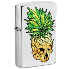 Zippo Windproof Lighter - Leaf Skull Pineapple Design High Polish Chrome | 49241