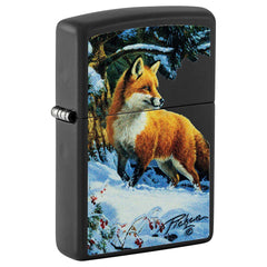 Zippo Windproof Lighter - Linda Pickens Fox Design Black Matte Metal Finish | 48596