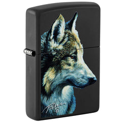 Zippo Windproof Lighter - Linda Pickens Wolf Design Black Matte Metal Finish | 48598