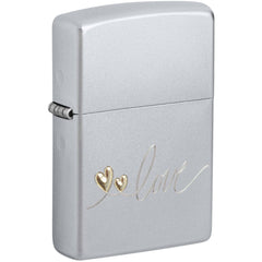 Zippo Windproof Lighter - Love Design with Pair of Hearts Satin Chrome Metal | 48725