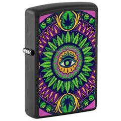Zippo Windproof Lighter - Mandala-Style Cannabis Pattern Design Black Matte | 48583