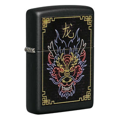 Zippo Windproof Lighter - Neon Dragon Design Black Matte Finish Pocket | 49396