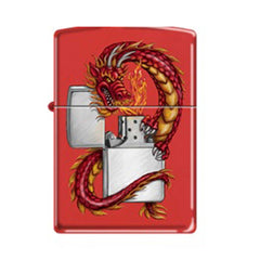 Zippo Windproof Lighter - Oriental Dragon Design Matte Red Metal Finish | 233-071978