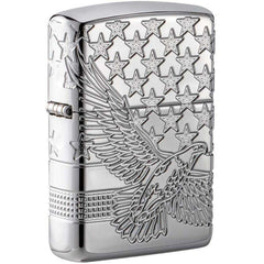 Zippo Windproof Lighter - Patriotic Bald Eagle Design High Polished Chrome | 49027
