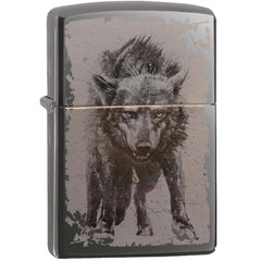Zippo Windproof Lighter - Ready to Attack Wolf Black Ice Finish Refillable | 49073