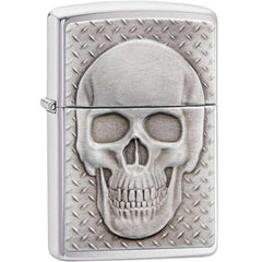 Zippo Windproof Lighter - Skull with Brain Surprise Emblem Brushed Chrome | 29818