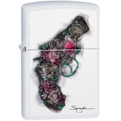 Zippo Windproof Lighter - Spazuk Flowers Color Pistol White Matte Refillable | 29894
