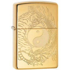 Zippo Windproof Lighter - Tiger and Dragon Design Brass Finish Refillable | 49024