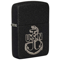 Zippo Windproof Lighter - U.S. Navy Anchor Logo Design Replica Black Crackle | 49318