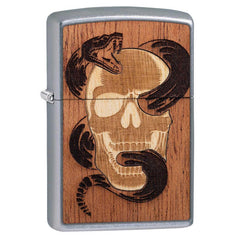 Zippo Windproof Lighter - Woodchuck Snake and Skull Design Steel Chrome Finish | 49042