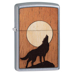 Zippo Windproof Lighter - Woodchuck Wolf Howling At The Moon Steel Chrome | 49043