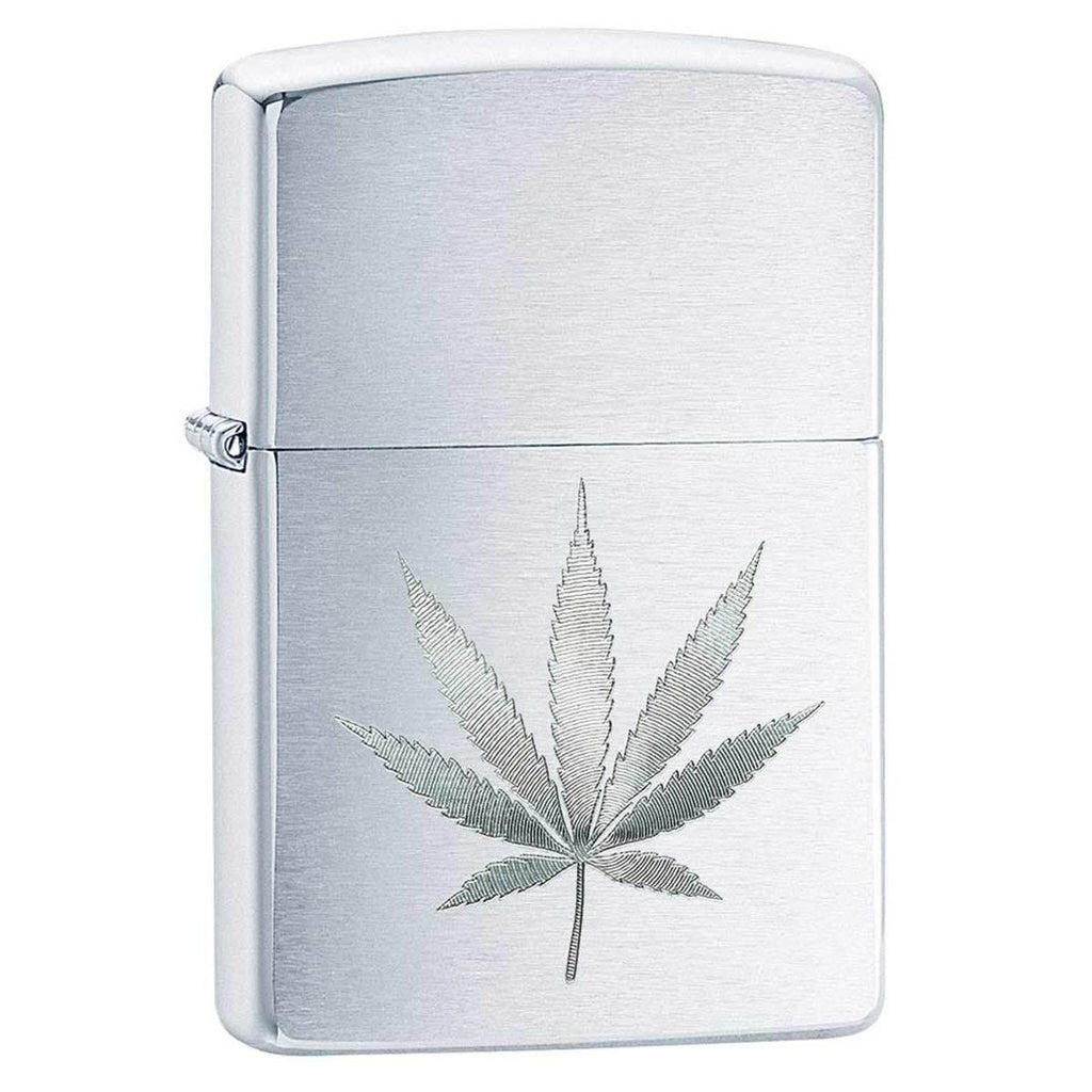 Zippo Windproof Pocket Lighter - Classic Marijuana Leaf Brushed Chrome |  29587, image size:1024x1024